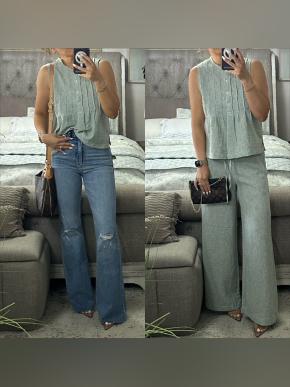 LAST ONE. New✨ Sage Whisper Sleeveless Textured Button Top